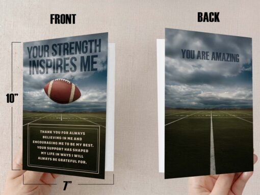 'Your Strength Inspires Me' Personalized Football Greeting Card