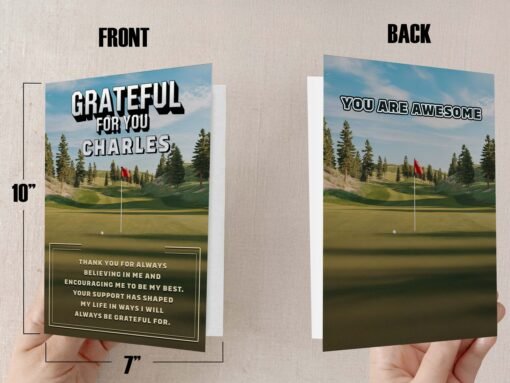 'Grateful For You' Golf Greeting Card with Golf Landscape - Personalized Message