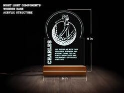Custom Name Golf Ball Frame Night Light - Personalized Golfer, 16 Colors