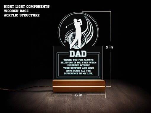 'Dad' Golfer Night Light - Circular Frame Design, 16 Color RGB