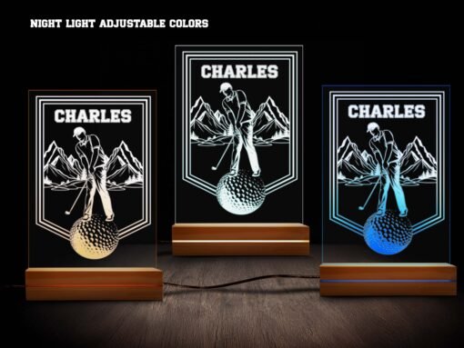 Mountain Golf Night Light - Personalized Golfer Scene, 16 Colors - Image 3
