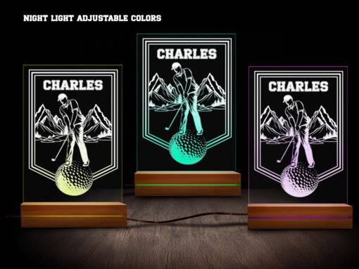 Mountain Golf Night Light - Personalized Golfer Scene, 16 Colors - Image 2