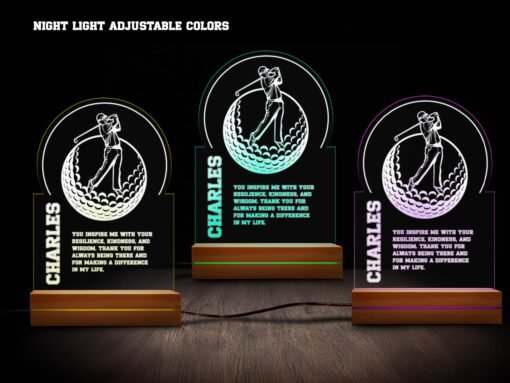 Custom Name Golf Ball Frame Night Light - Personalized Golfer, 16 Colors - Image 2