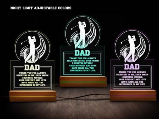 'Dad' Golfer Night Light - Circular Frame Design, 16 Color RGB - Image 2