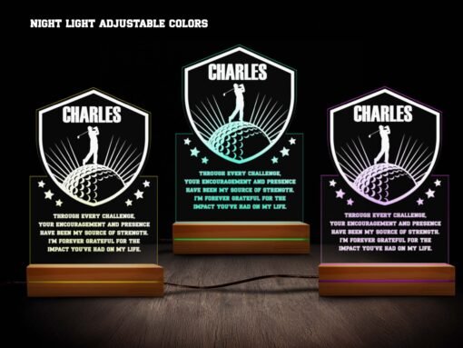 Golfer Star Shield Personalized Night Light - 16 Color Night Light - Image 2