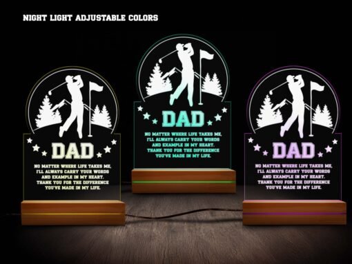 'Dad' Landscape Golfer Night Light - Circular Design, 16 Color RGB - Image 2