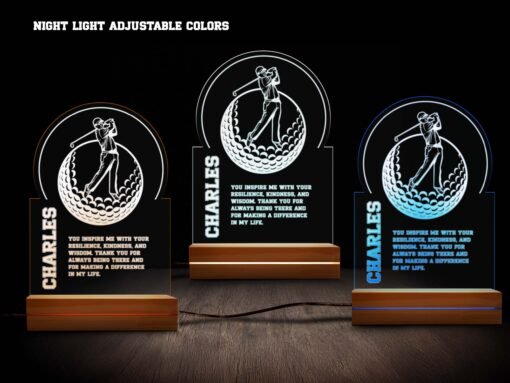 Custom Name Golf Ball Frame Night Light - Personalized Golfer, 16 Colors - Image 3