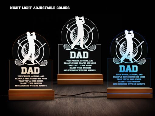 'Dad' Golf Night Light with Golfer Silhouette - 16 Color RGB Night Light - Image 3