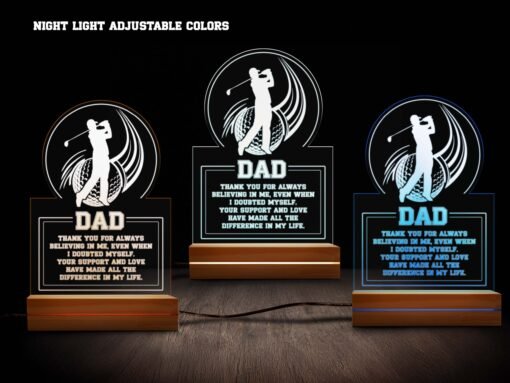 'Dad' Golfer Night Light - Circular Frame Design, 16 Color RGB - Image 3
