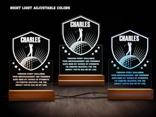 Golfer Star Shield Personalized Night Light - 16 Color Night Light - Image 3