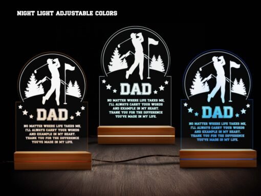 'Dad' Landscape Golfer Night Light - Circular Design, 16 Color RGB - Image 3