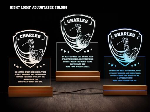 Personalized Golf Night Light - Golf Shield Design, 16 Colors - Image 2