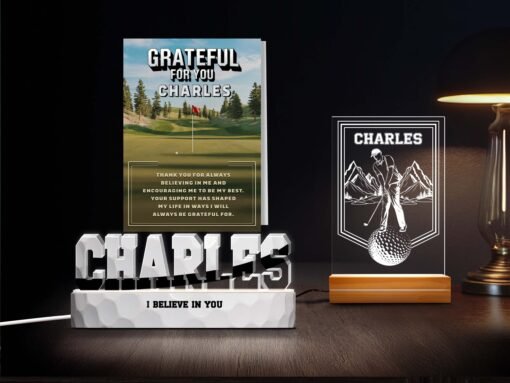 Grateful Golfer Personalized Golf Set - Custom Night Lights & 'Grateful For You' Card