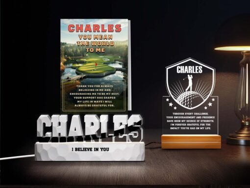 You Mean The World Golfer Set - Custom Night Lights & Personalized Card