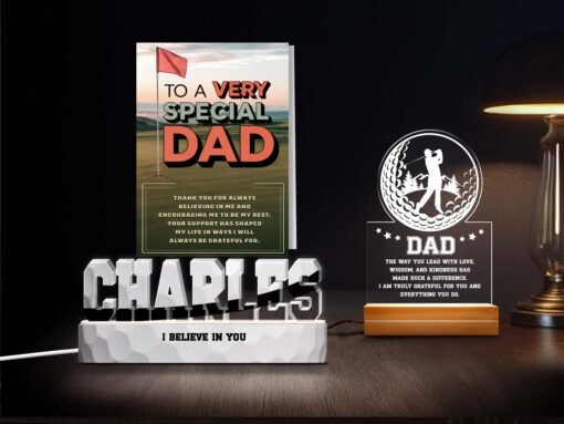 Ultimate Dad Golfer Gift Set - Special Dad Card & Personalized Night Lights