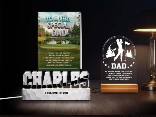 Cherished Dad Golfer Set - Golf Landscape Card & Personalized Night Lights