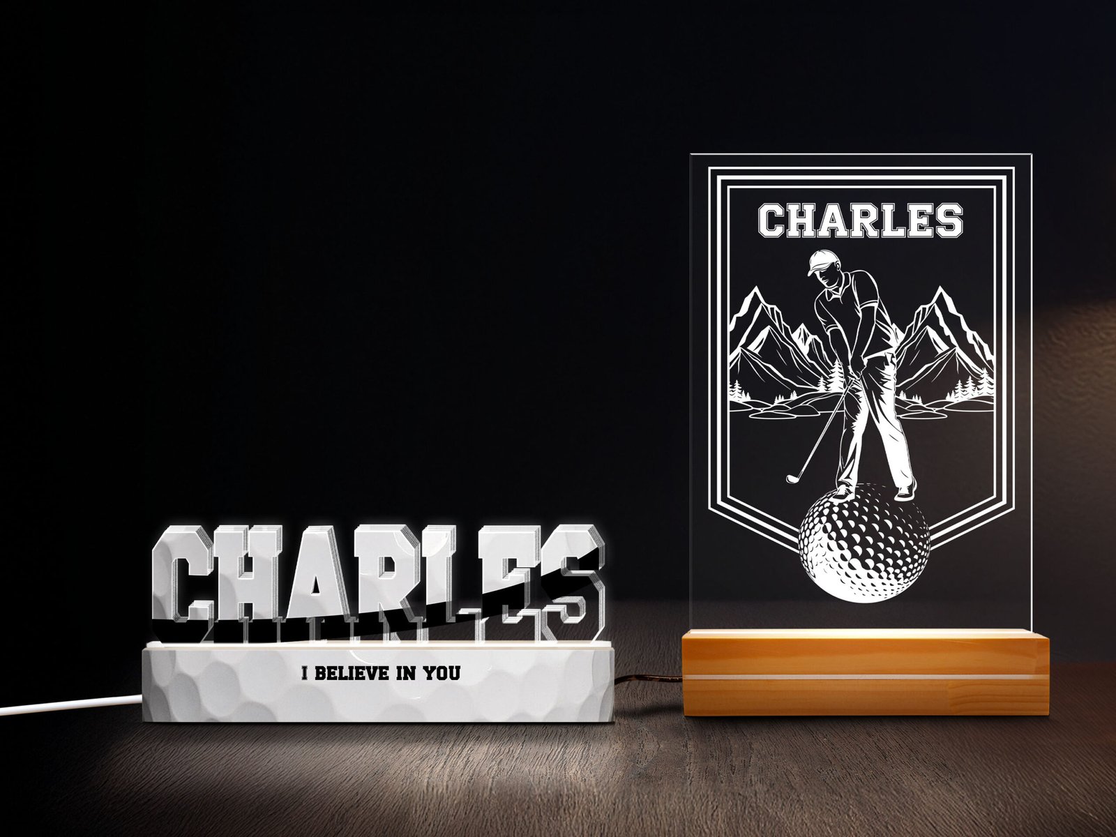 Mountain Swing Golf Personalized Night Light Set