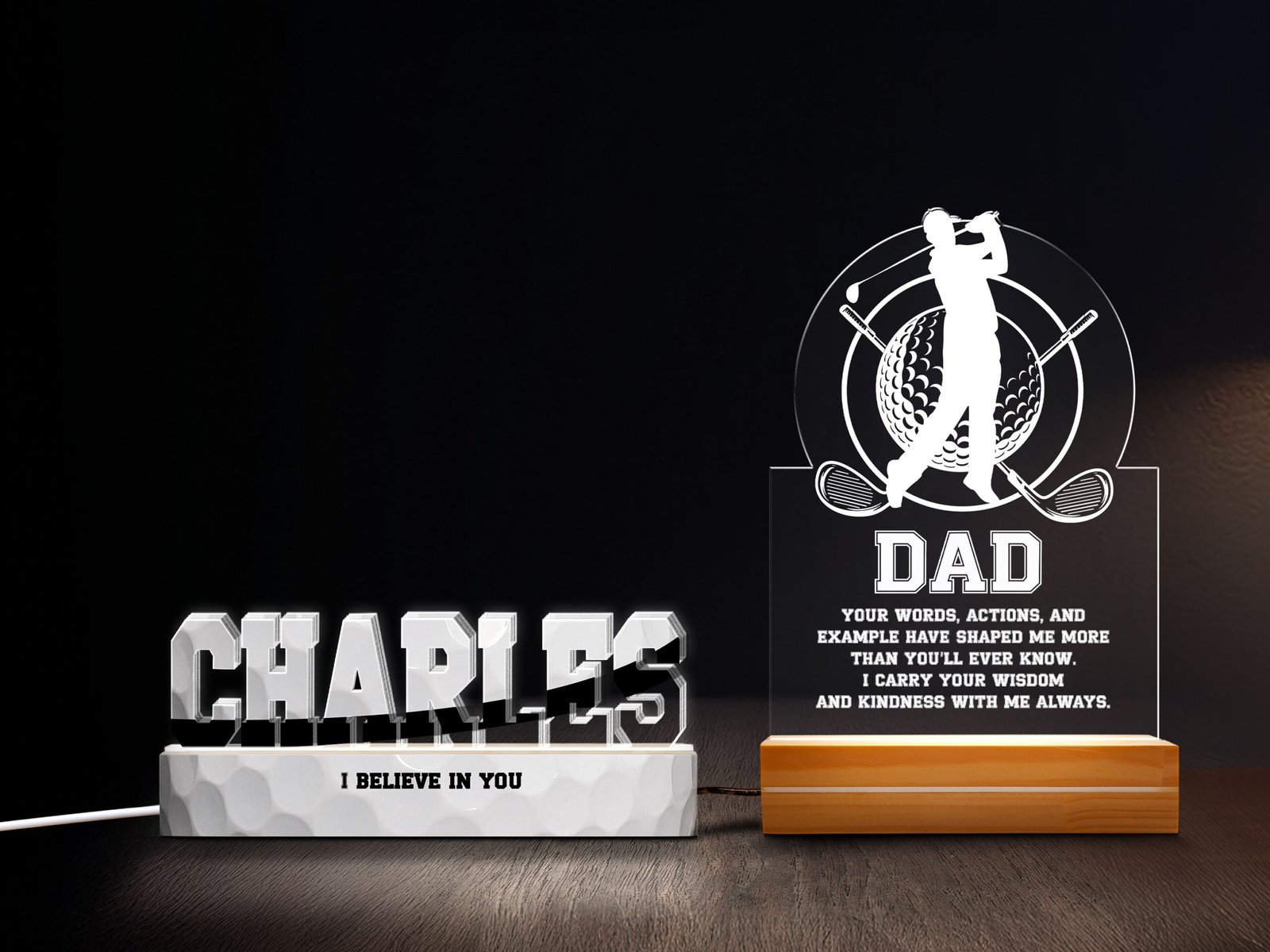 Crossed Clubs Tribute Golf Personalized Night Light Set