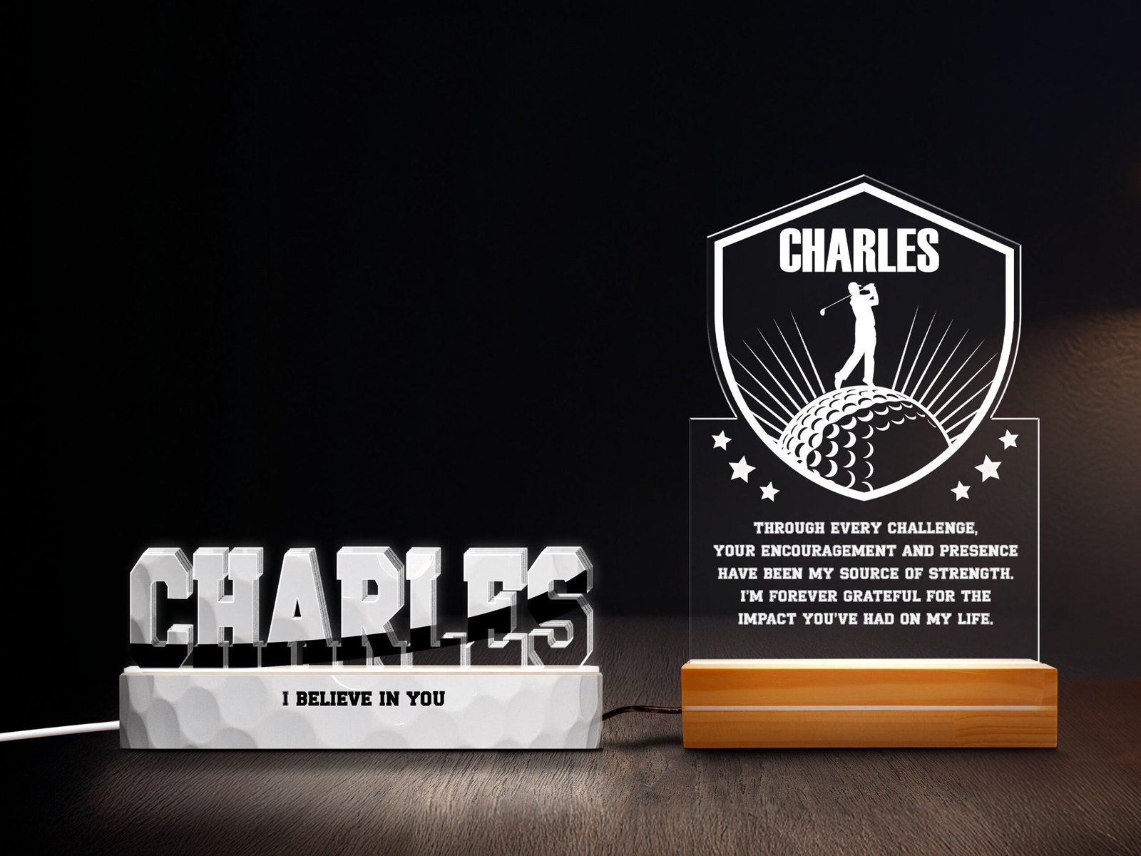 Radiant Star Shield Golf Personalized Night Light Set