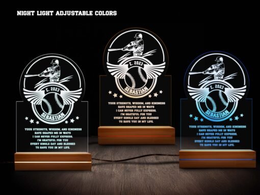 Personalized Baseball Night Light- Batter & Winged Baseball Design - Image 3