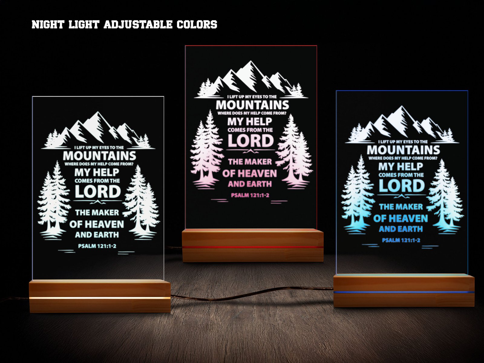 My Help Comes from the Lord – Psalm 121:1-2 Personalized Biblical Night Light – 16 Color LED - Image 3