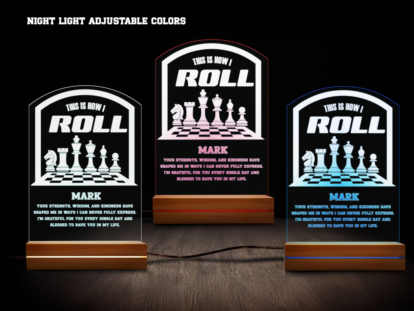 This Is How I Roll Personalized Chess Night Light – 16 Color LED - Image 2