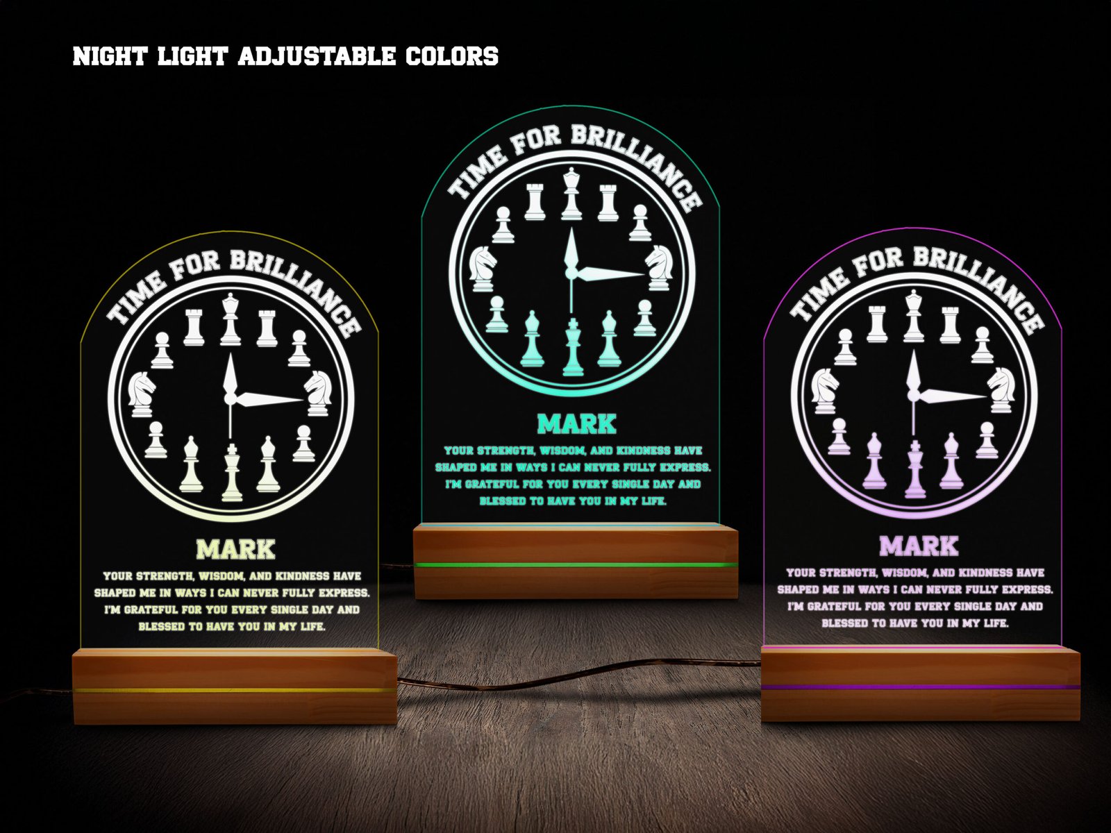 Time for Brilliance Personalized Chess Night Light – 16 Color LED - Image 3