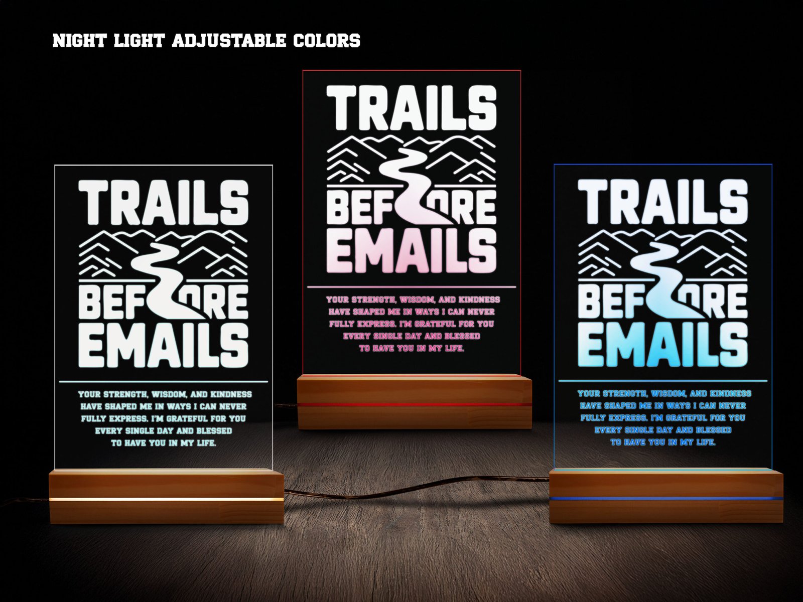 Trails Before Emails Personalized Hiking Night Light – 16 Color LED - Image 3