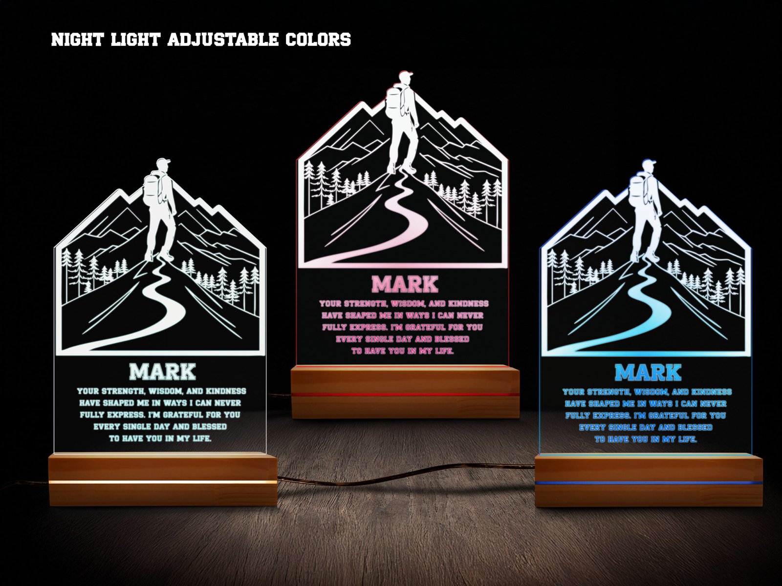 Mountain Trail Dad Hiking Personalized Hiking Night Light – 16 Color LED - Image 3